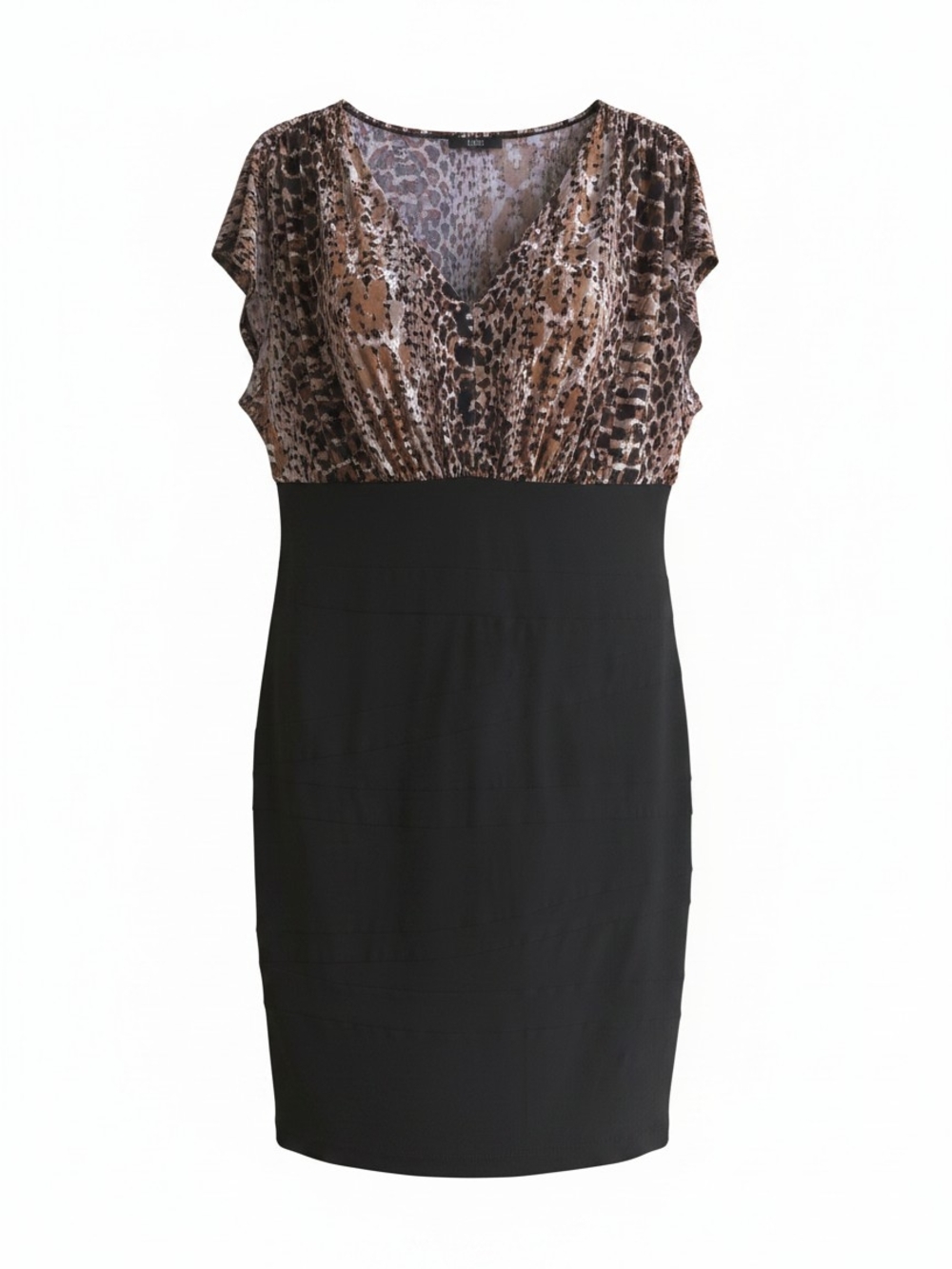 Bisou Bisou Leopard-Print V-Neck Midi Dress - Black and Brown Size 14